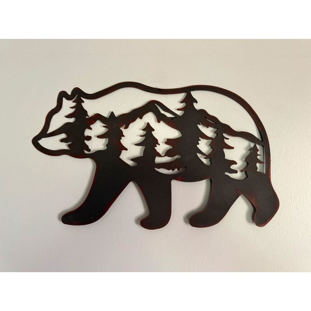 Majestic Black Bear Cutout Metal Wall Hanging Art 19.25 Inches Long